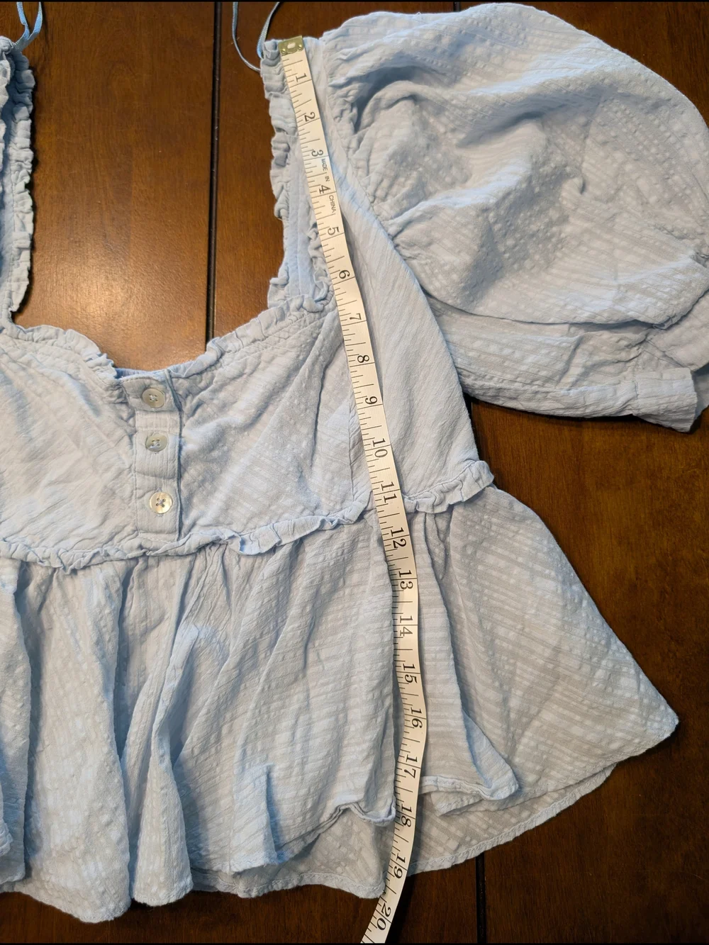 Free People Blue Smocked Babydoll Top Puff Sleeve S